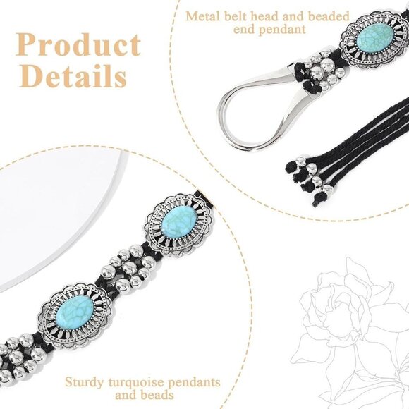 Concho Belt Turquoise Chain Western Waist Belt for Women Dresses Cowgirl - Picture 5 of 7